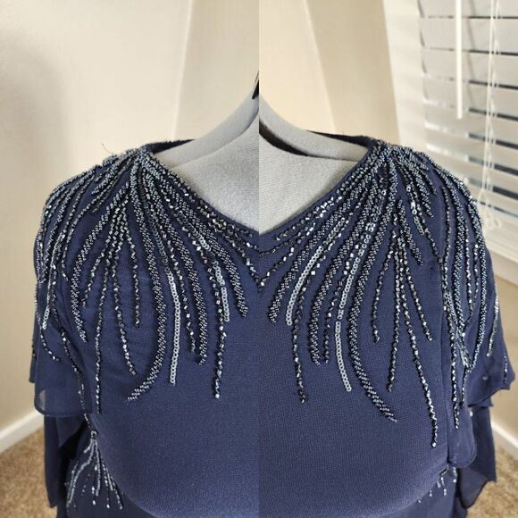 Adrianna Papell - AP1E205401 Beaded Bateau Neck Illusion Chiffon Dress Size 8 - Picture 6 of 16